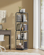 Bookcase - Living room cabinet - 4 layers - With book supports - Wood - Black