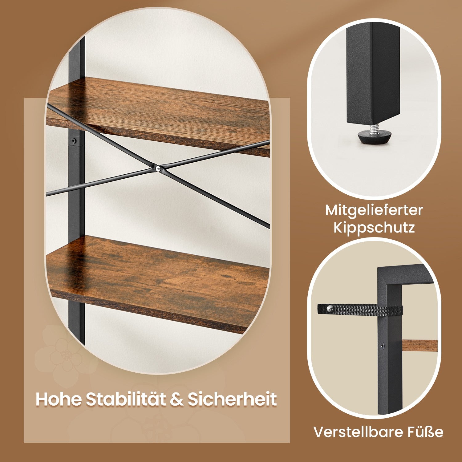 Bookcase 6 levels, standing plank with steel frame, detached board