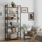 Bookcase 6 levels, standing plank with steel frame, detached board