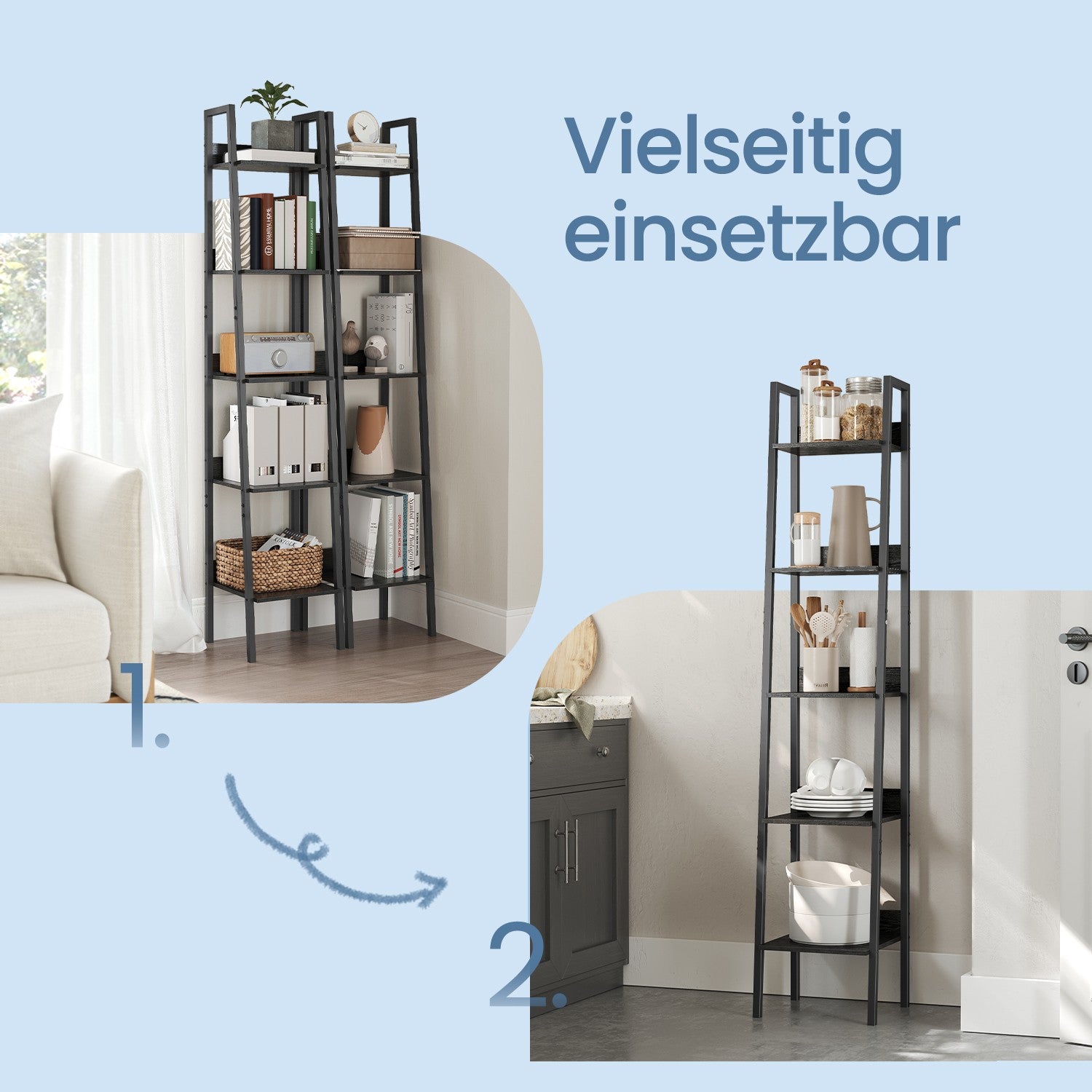 Bookcase - Ladderboard with 5 levels, narrow model