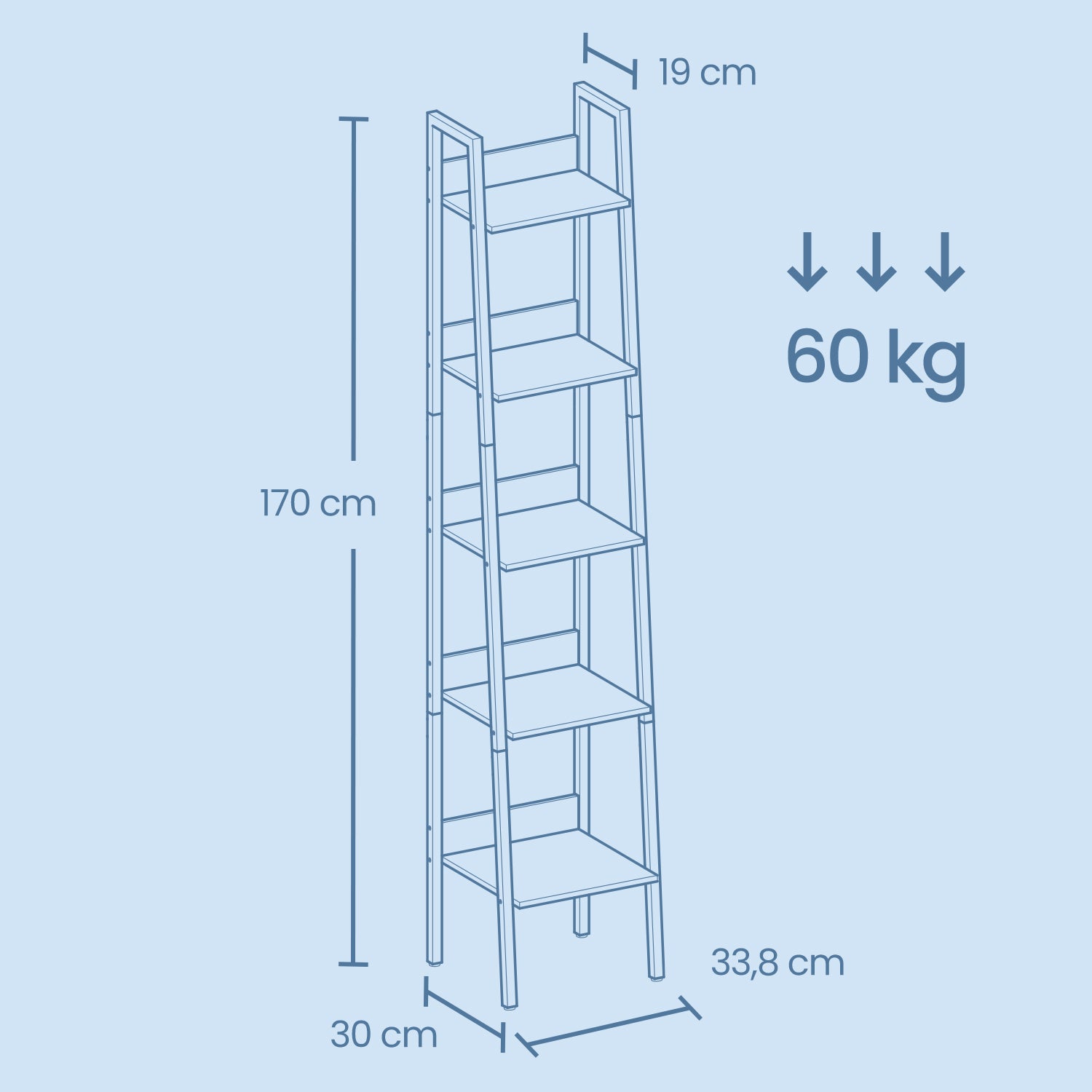 Bookcase - Ladderboard with 5 levels, narrow model