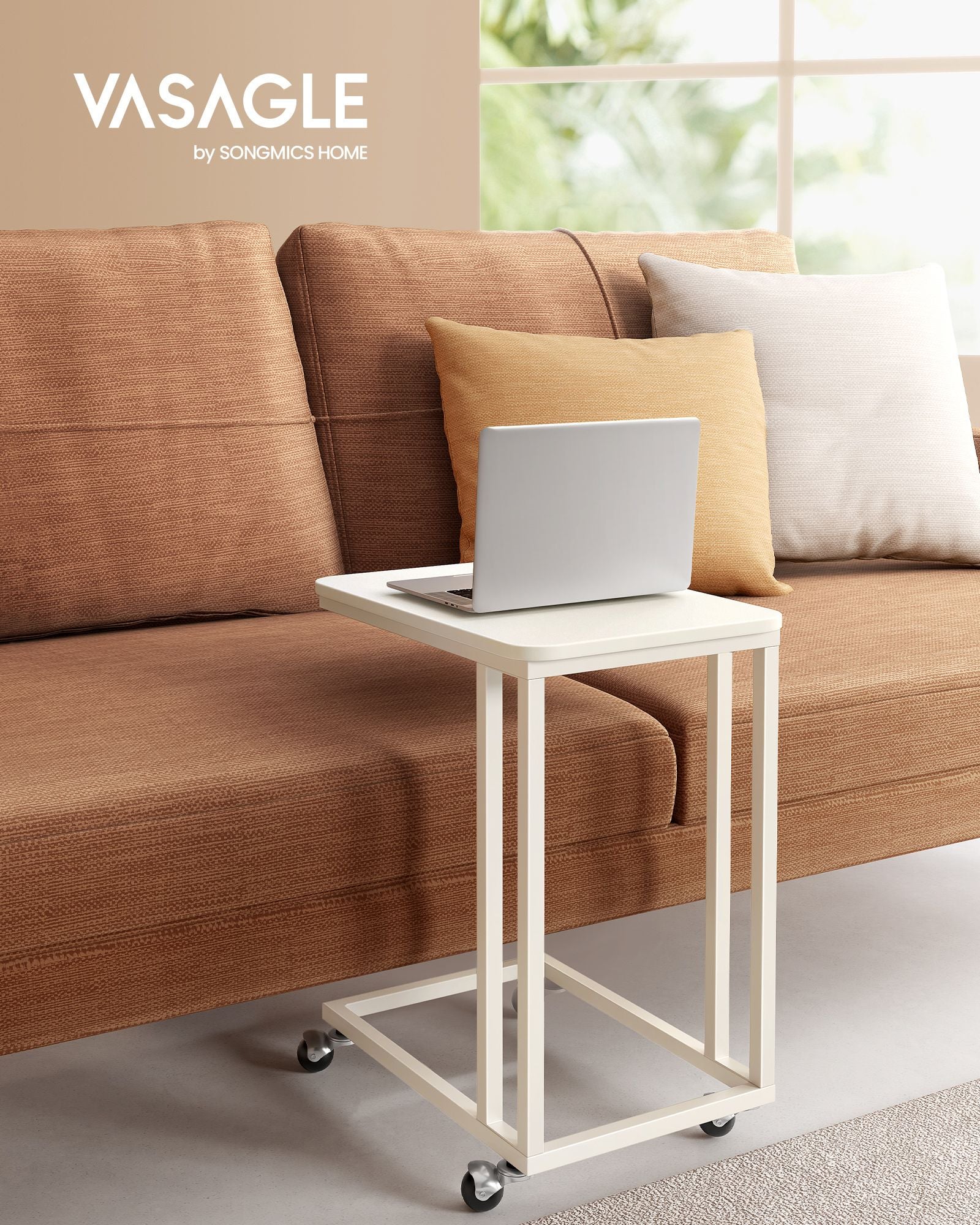 Side table-C-shape-On wheels-Crèmewit