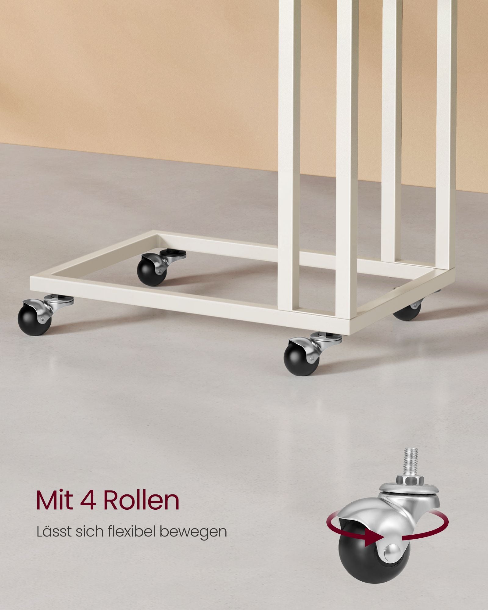 Side table-C-shape-On wheels-Crèmewit