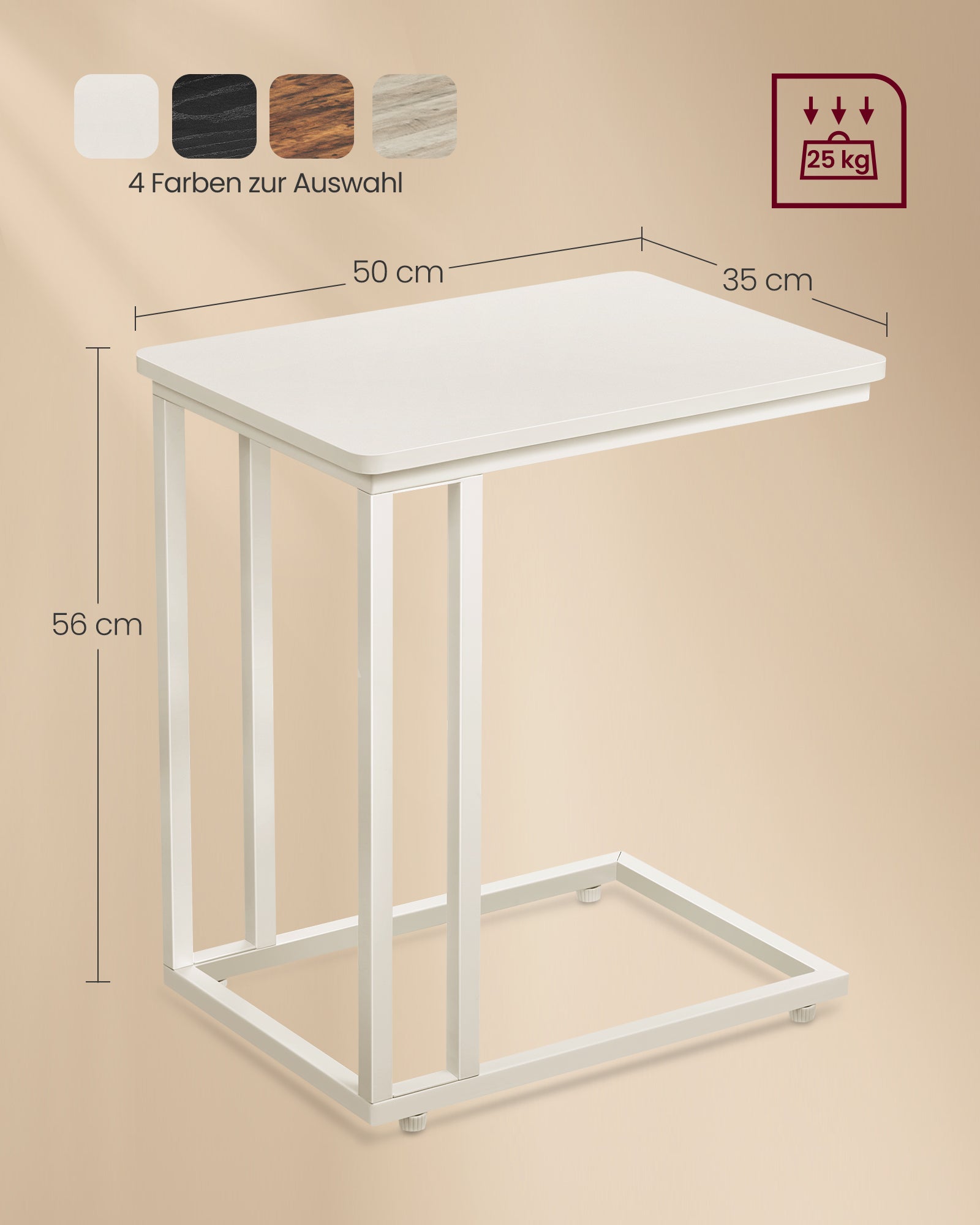 Side table-C-shape-On wheels-Crèmewit