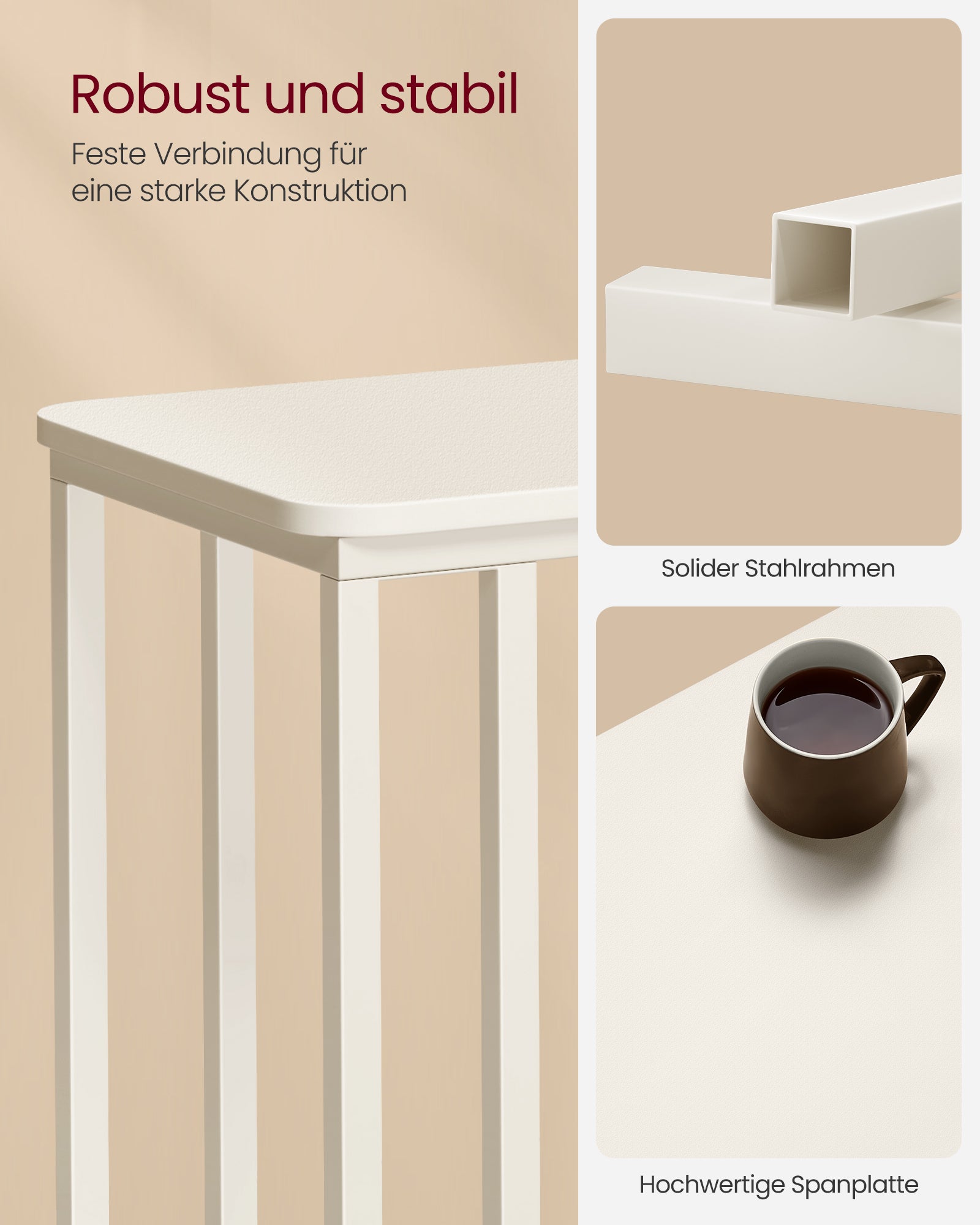 Side table-C-shape-On wheels-Crèmewit