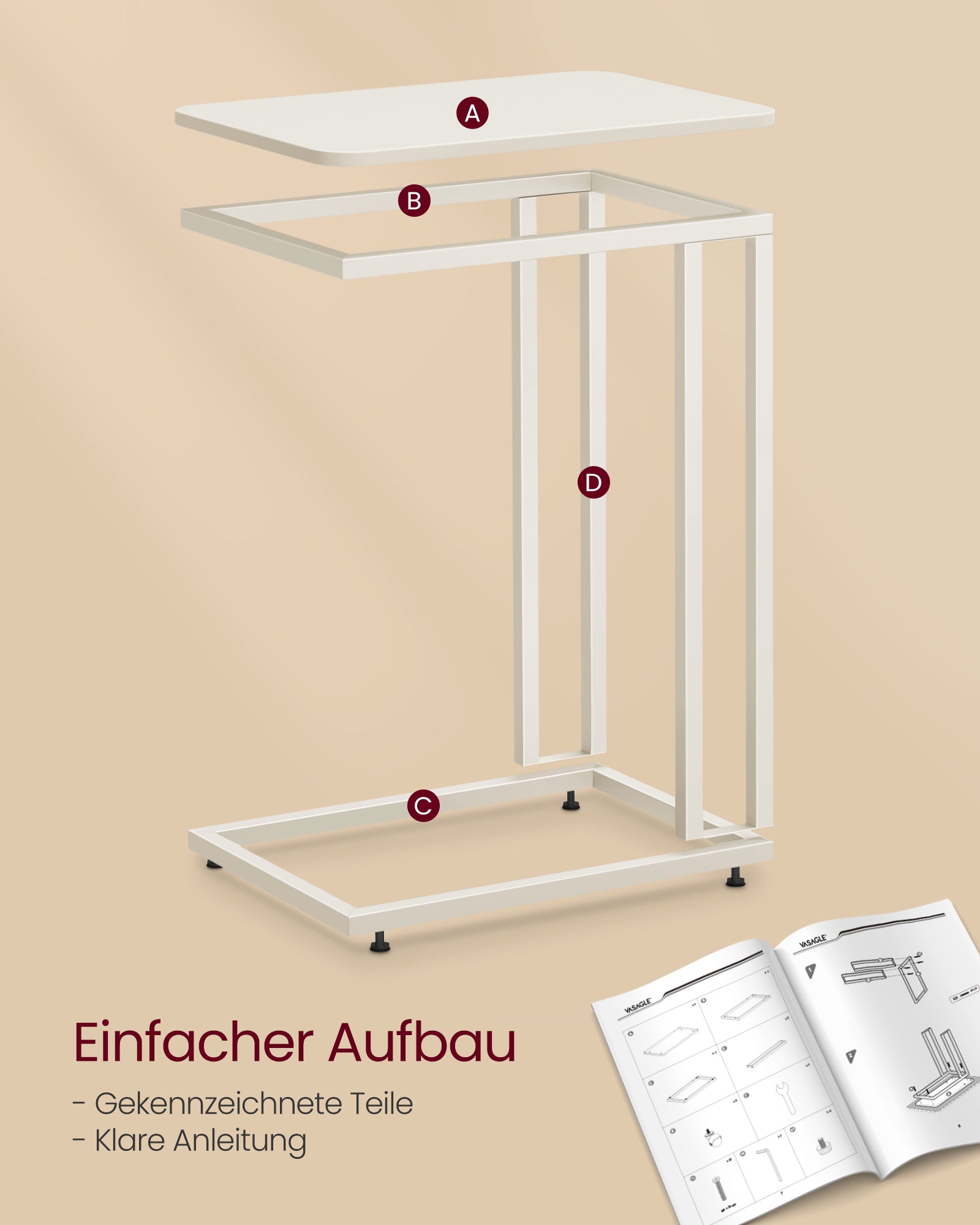 Side table-C-shape-On wheels-Crèmewit