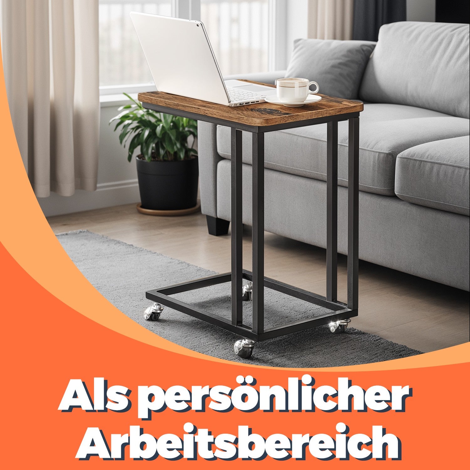 Side table on wheels-C-shaped coffee table, industrial design