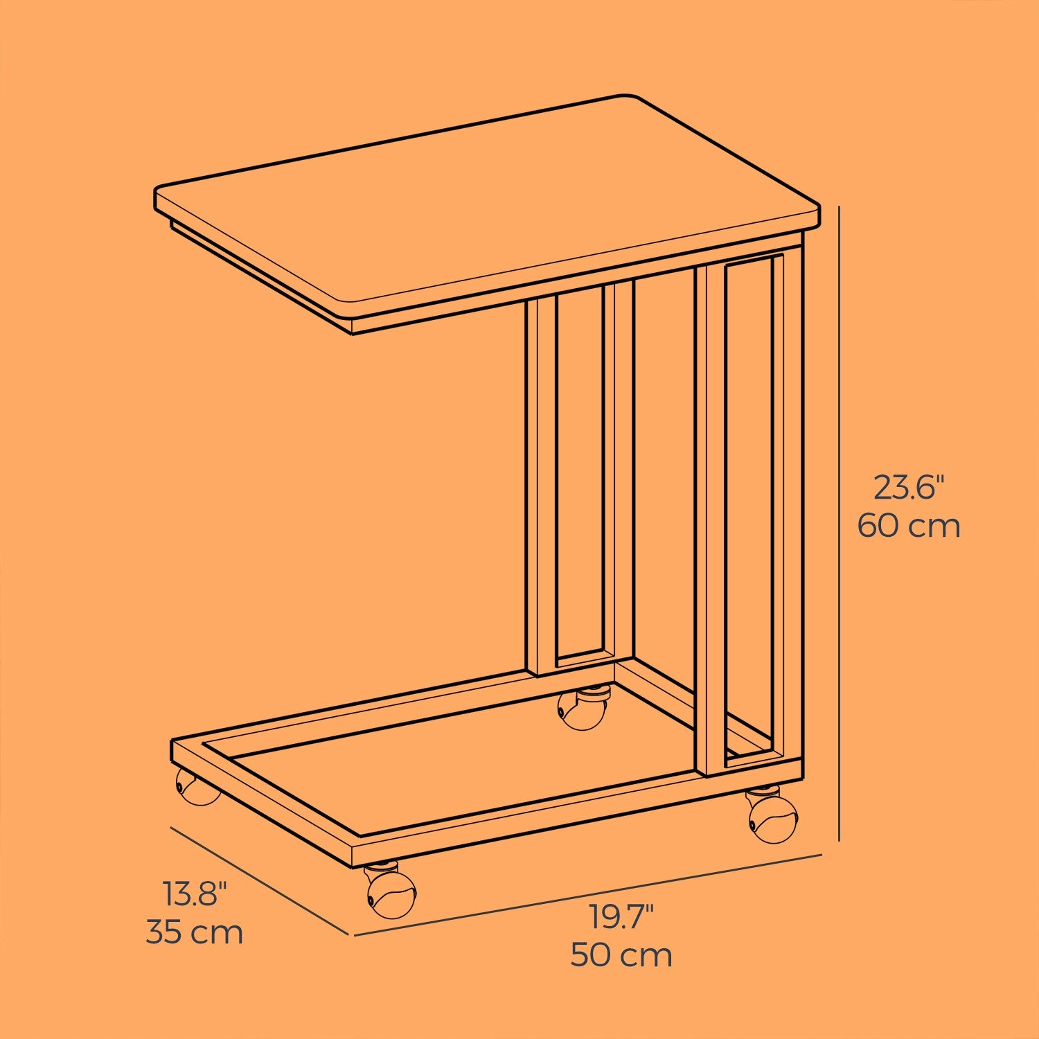 Side table on wheels-C-shaped coffee table, industrial design