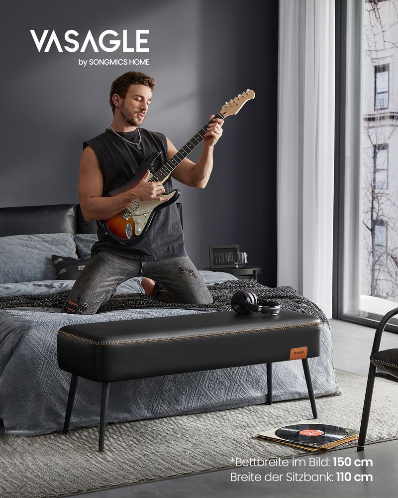Bank - Footstool - Steel legs - Artificial leather - Black