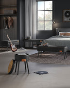 Bank - Footstool - Steel legs - Artificial leather - Black