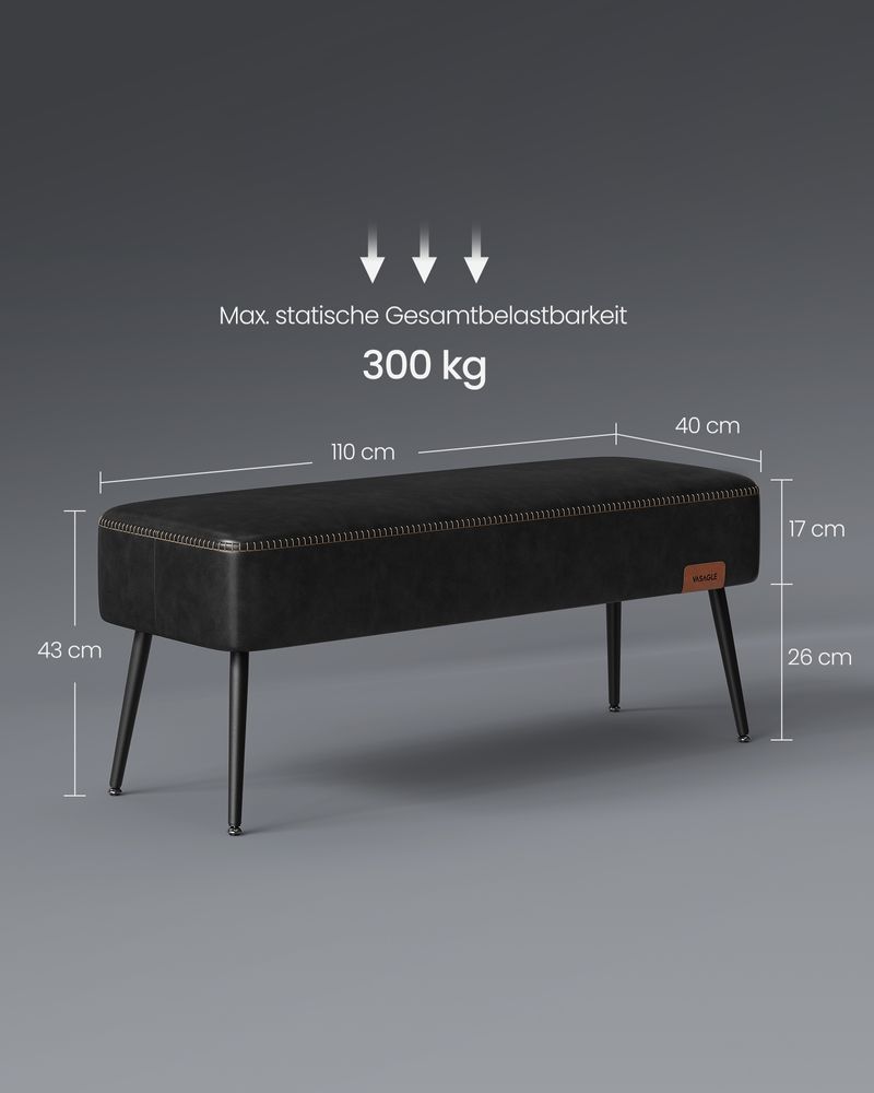 Bank - Footstool - Steel legs - Artificial leather - Black