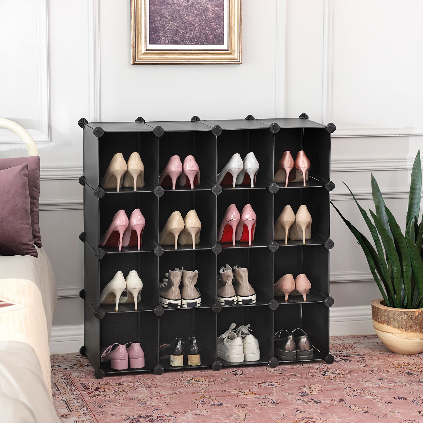 Shoe rack - Cube cabinet System - 15 compartments - Plastic - Black