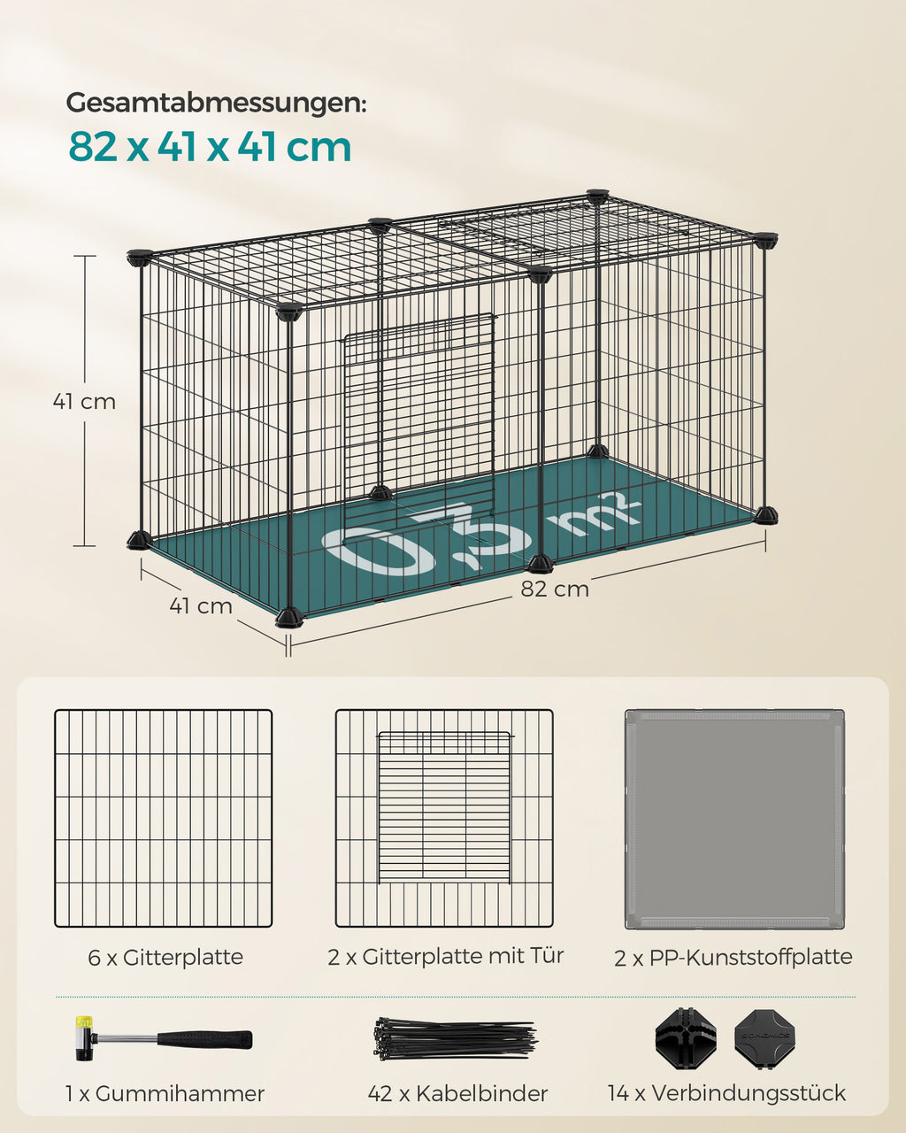Small animal cage - 82 x 41 x 41 cm - with 2 doors - l