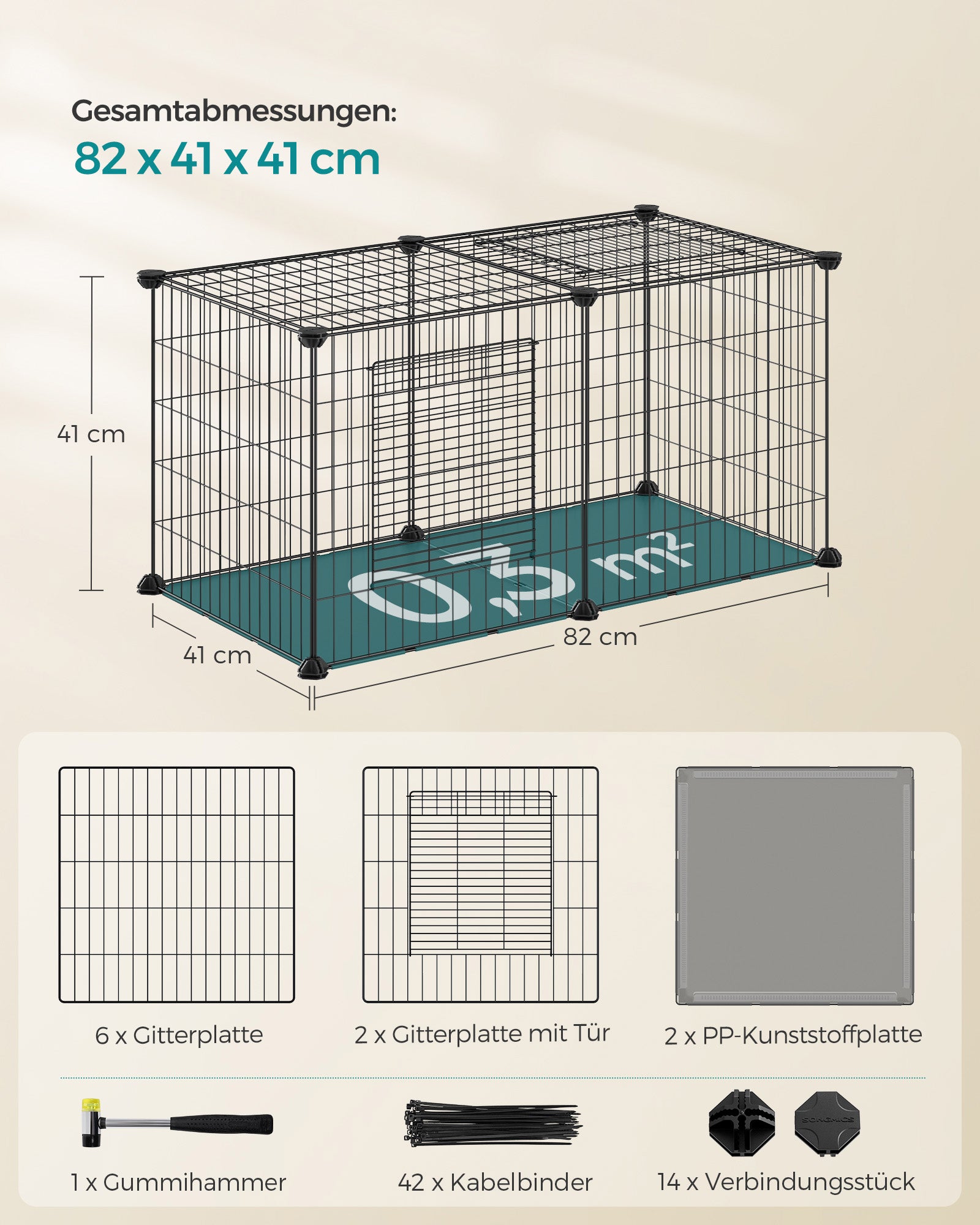 Small animal cage - 82 x 41 x 41 cm - with 2 doors - l