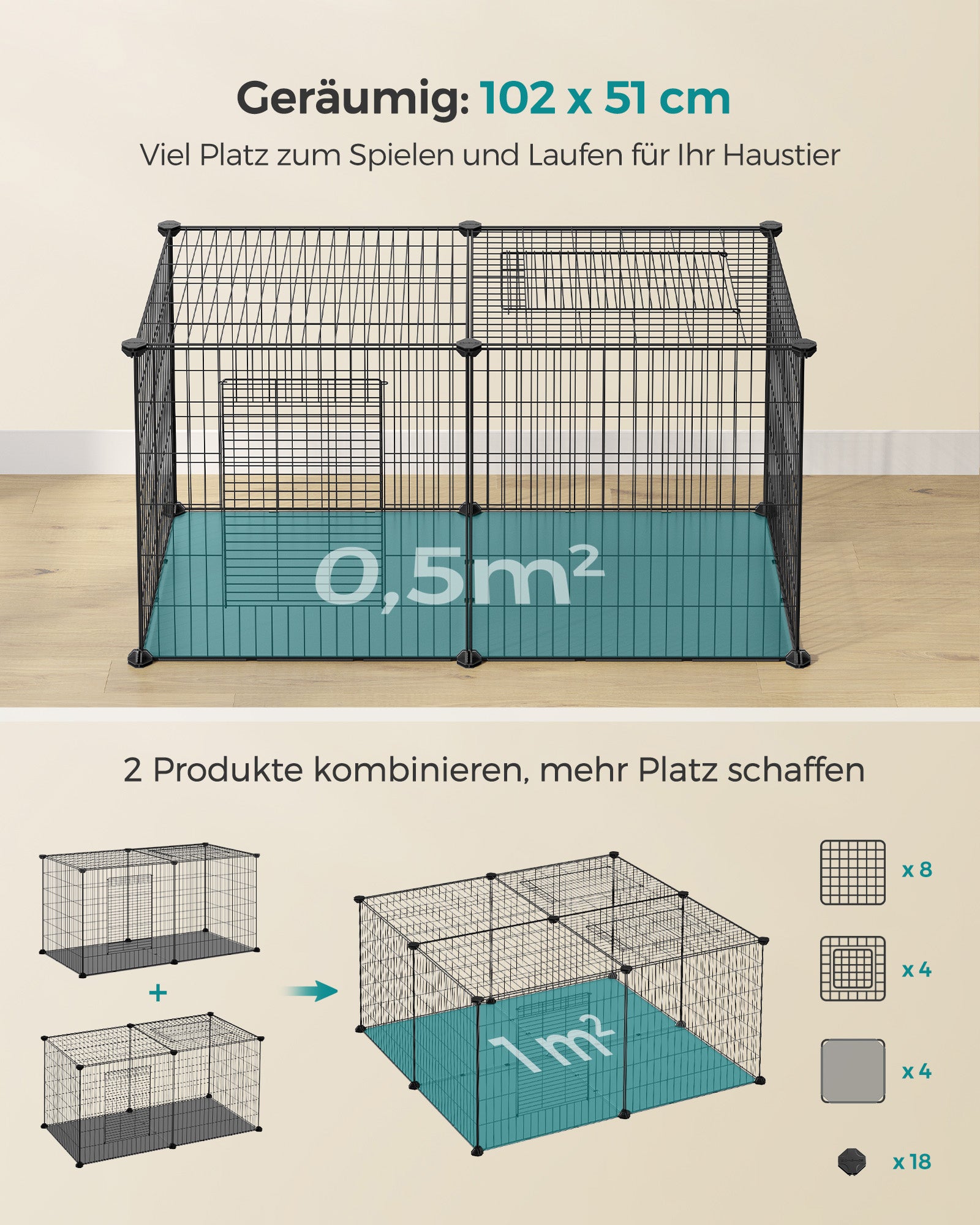Small animal cage - 102 x 51 x 51 cm - with 2 doors - XL