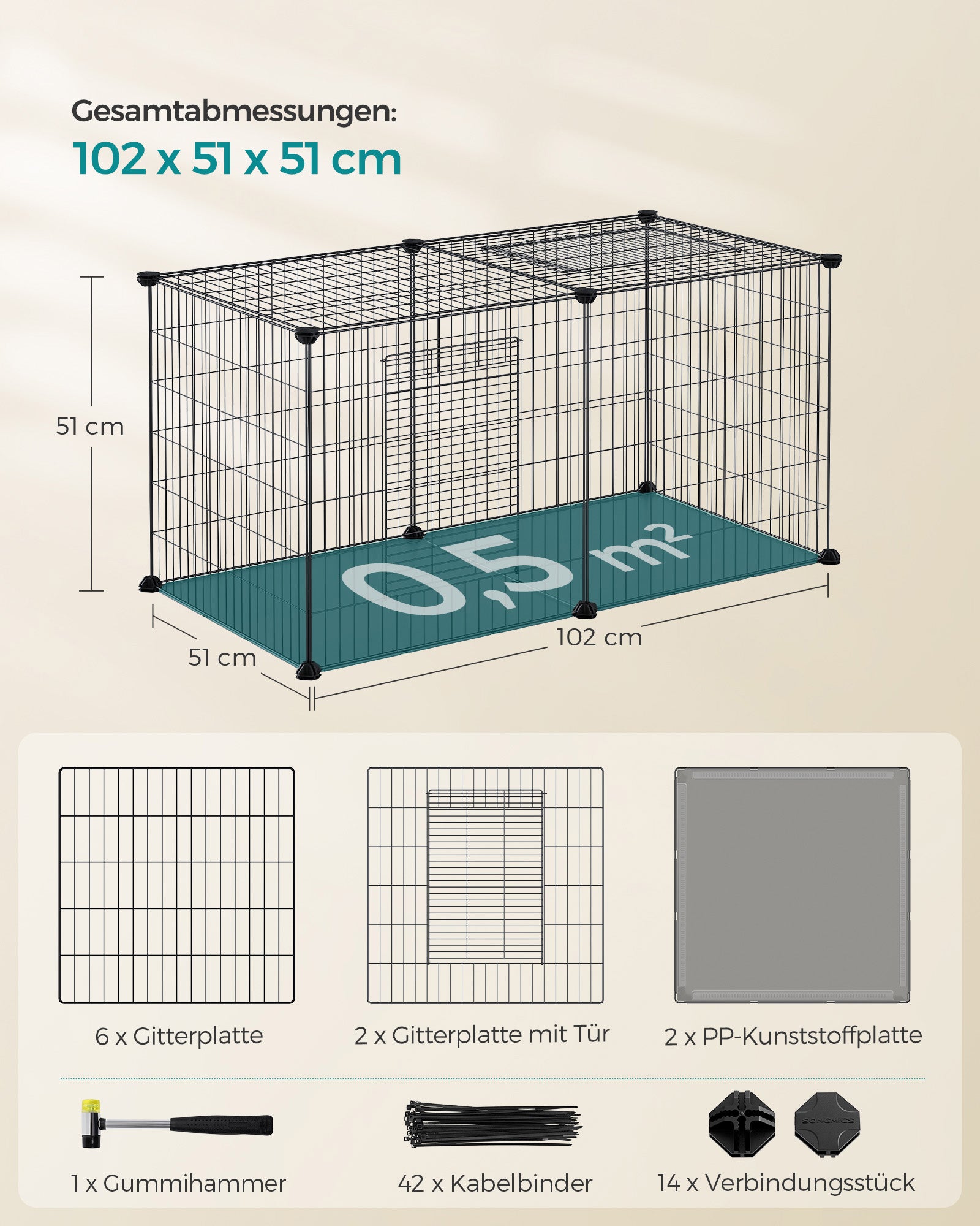 Small animal cage - 102 x 51 x 51 cm - with 2 doors - XL