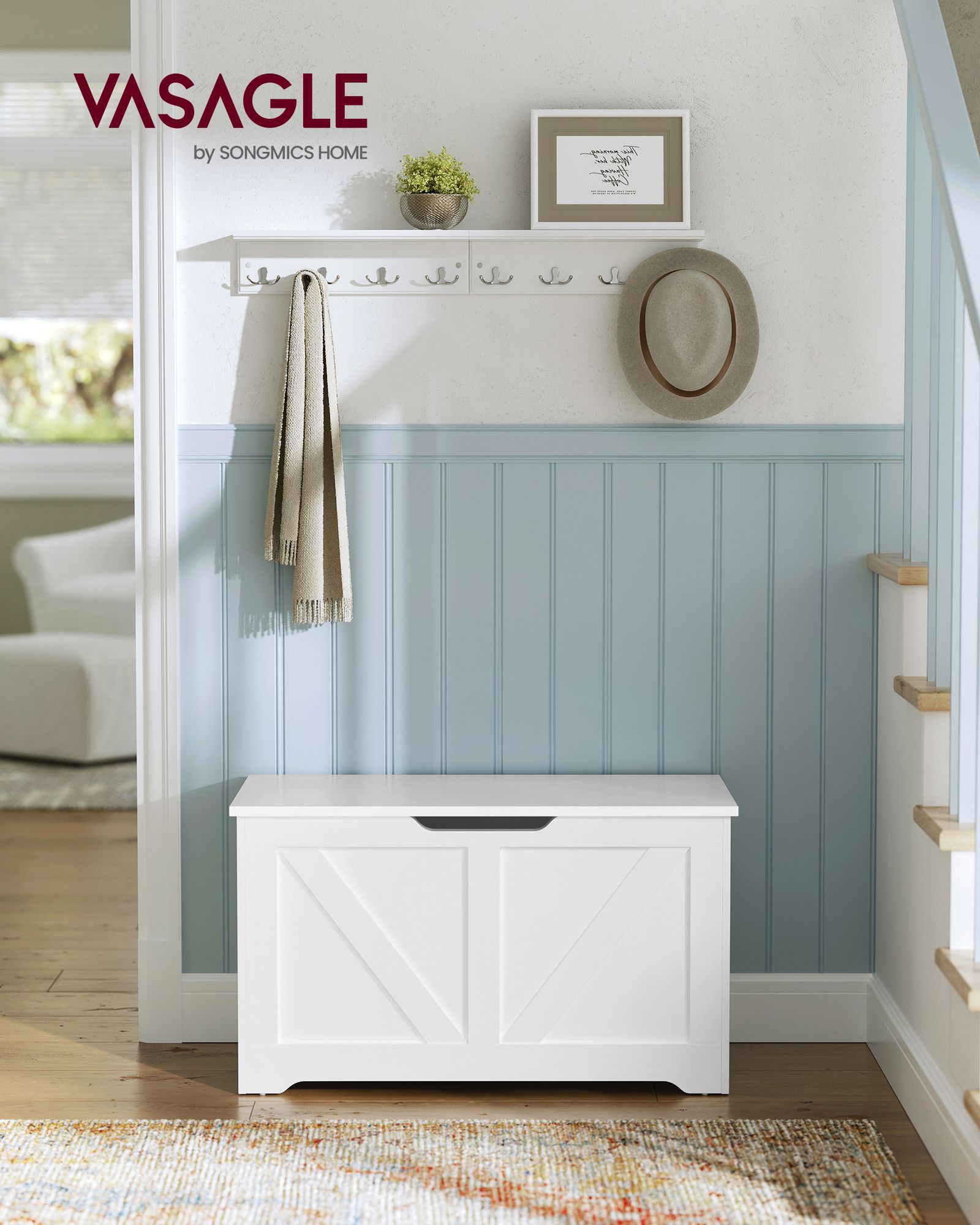 Bank - with storage space - barn style - white