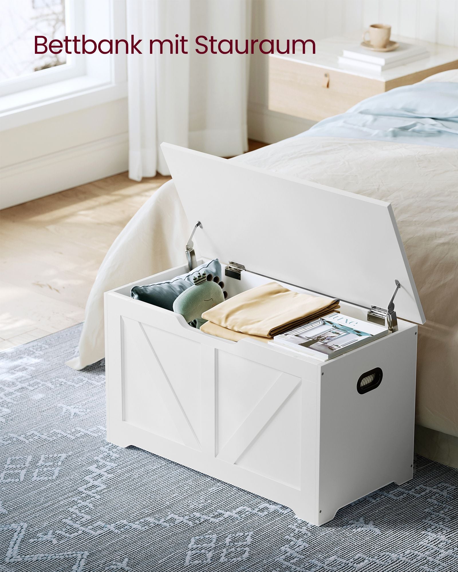 Bank - with storage space - barn style - white