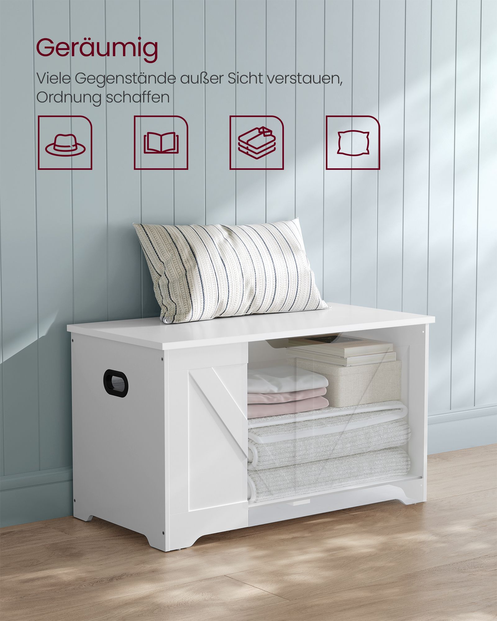 Bank - with storage space - barn style - white