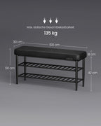 Shoe bench with seams 30 x 100 x 50 cm ink black