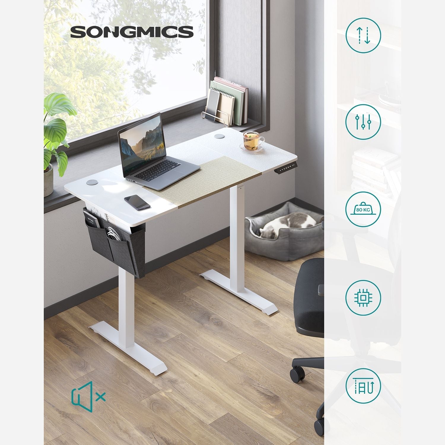 Sit stand desk - computed table - height adjustable - with wheels - 120 cm x 60 cm - white