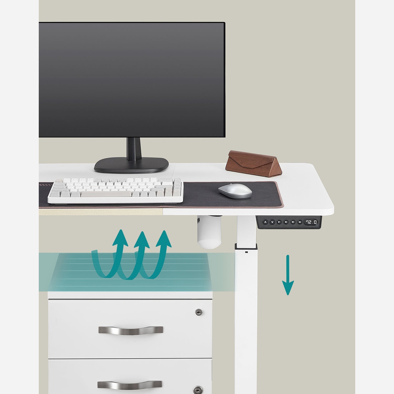 Sit stand desk - computed table - height adjustable - with wheels - 120 cm x 60 cm - white
