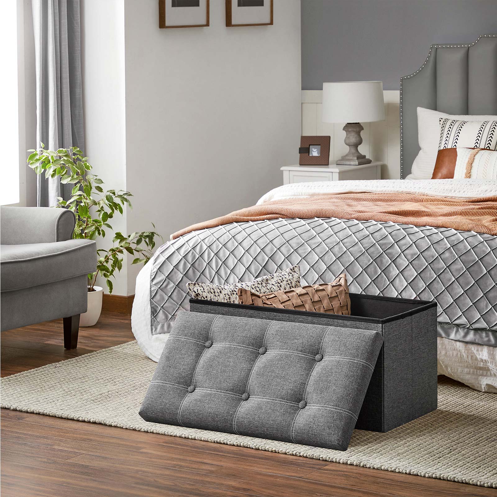 Sofa with storage space - seating box - Foldable - 76 x 38 x 38 cm - Dark gray