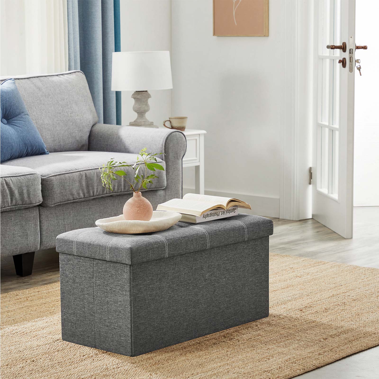 Sofa with storage space - seating box - Foldable - 76 x 38 x 38 cm - Dark gray