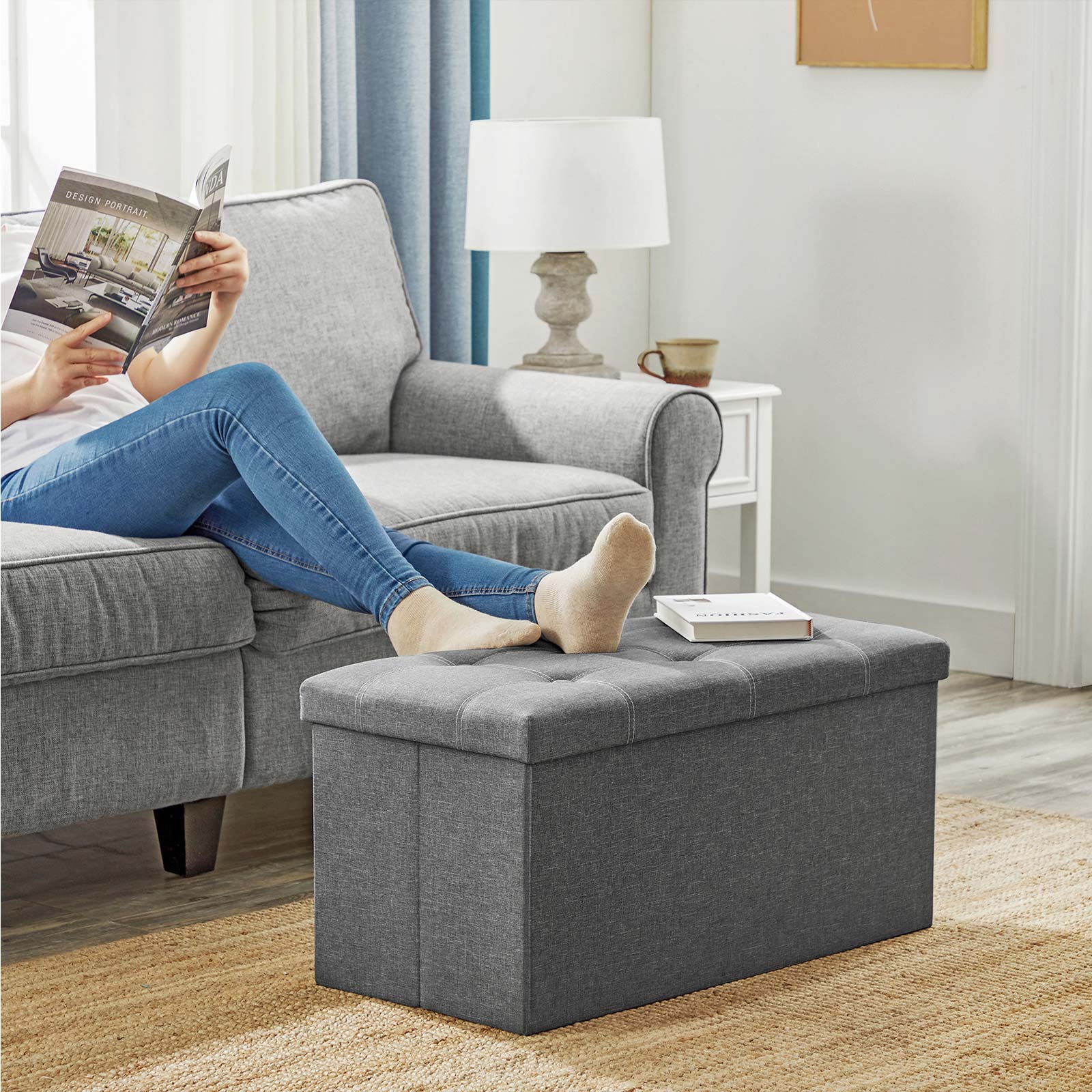 Sofa with storage space - seating box - Foldable - 76 x 38 x 38 cm - Dark gray