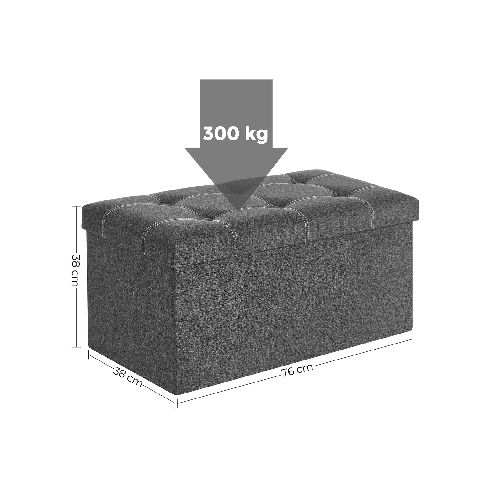 Sofa with storage space - seating box - Foldable - 76 x 38 x 38 cm - Dark gray