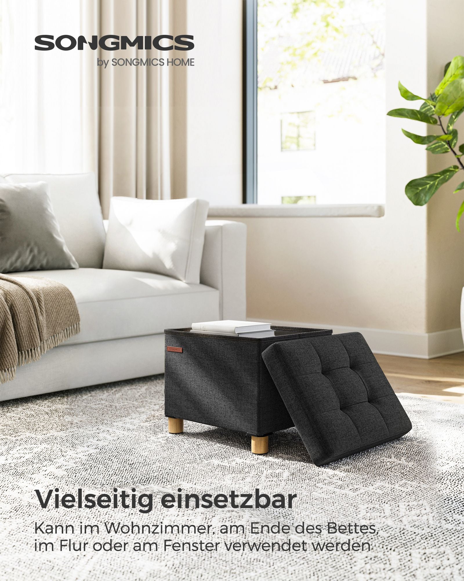 Bank - Foldable - with storage space - 32 × 40 × 33.5 cm - Black