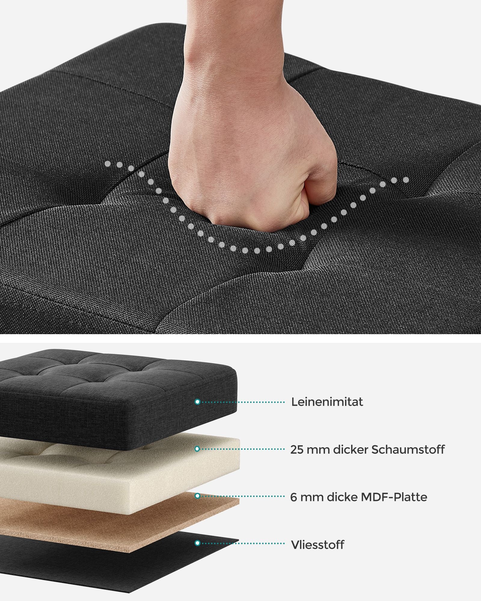 Bank - Foldable - with storage space - 32 × 40 × 33.5 cm - Black