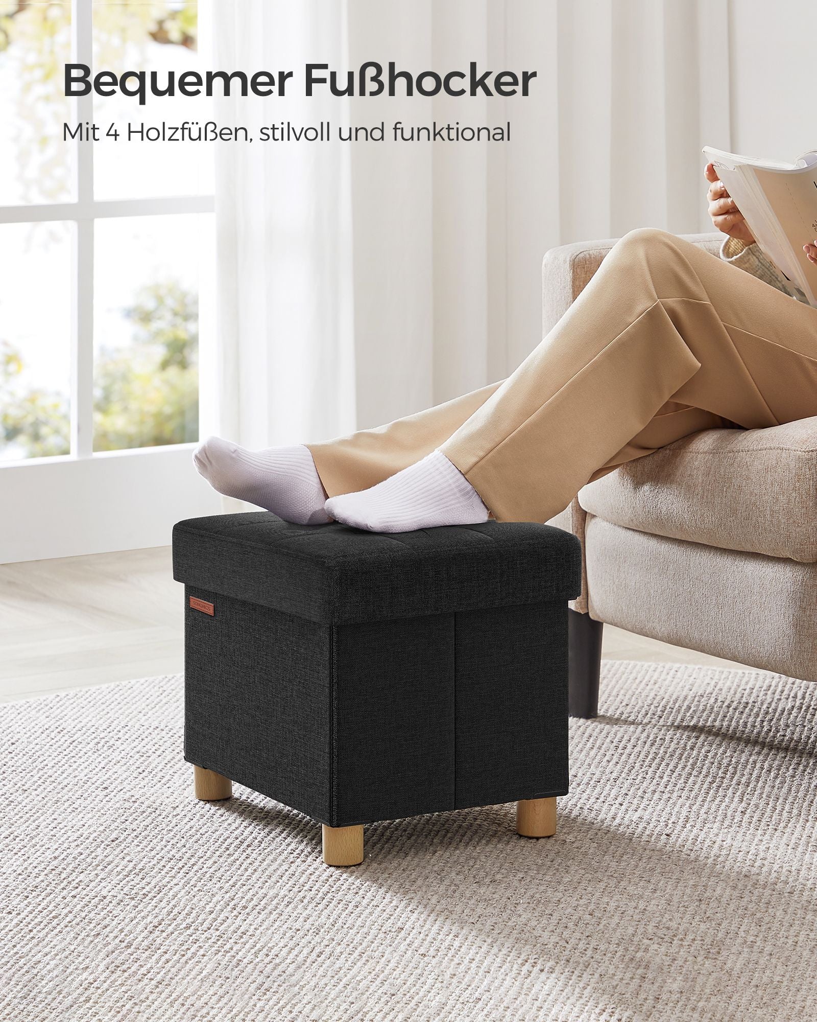 Bank - Foldable - with storage space - 32 × 40 × 33.5 cm - Black