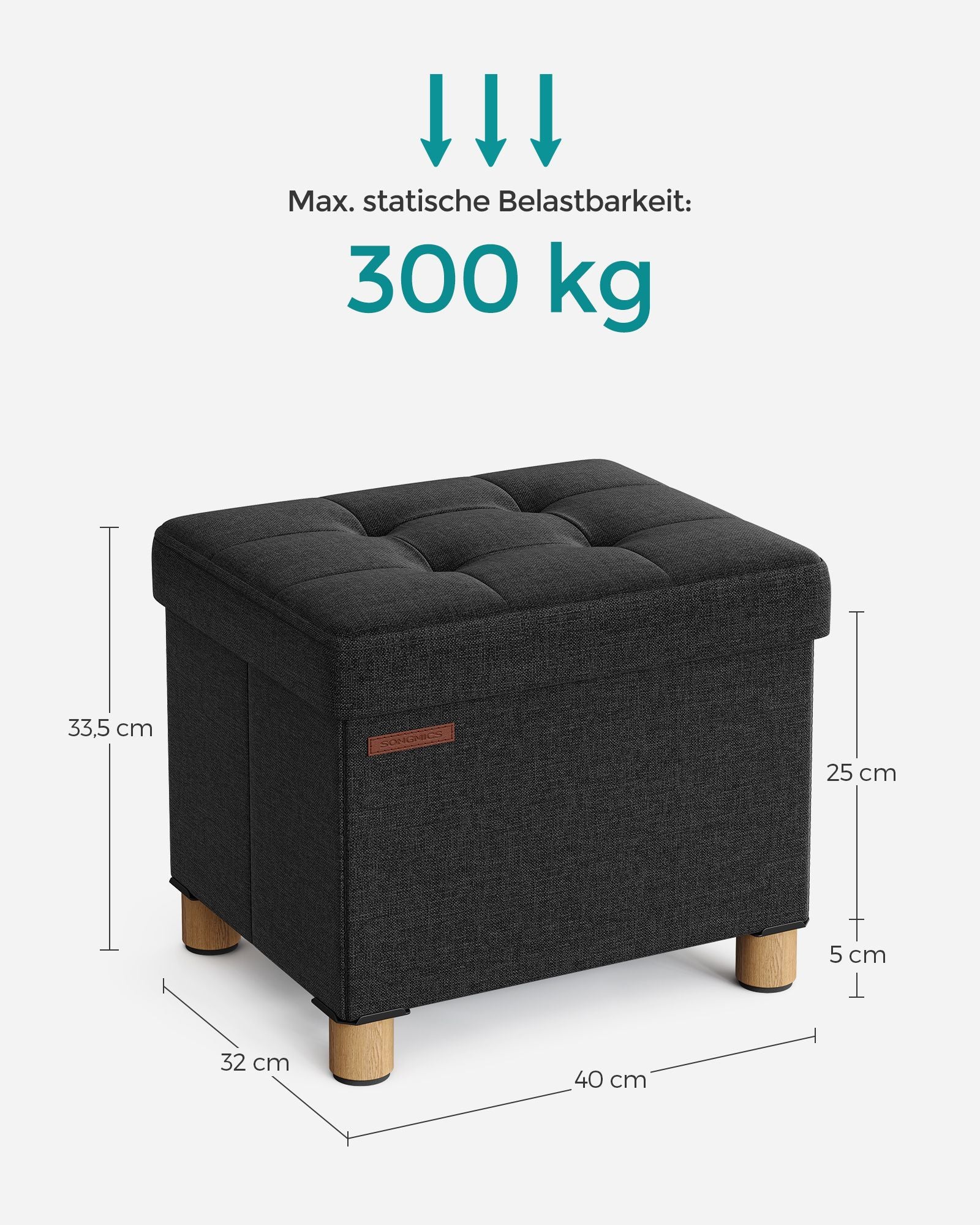 Bank - Foldable - with storage space - 32 × 40 × 33.5 cm - Black