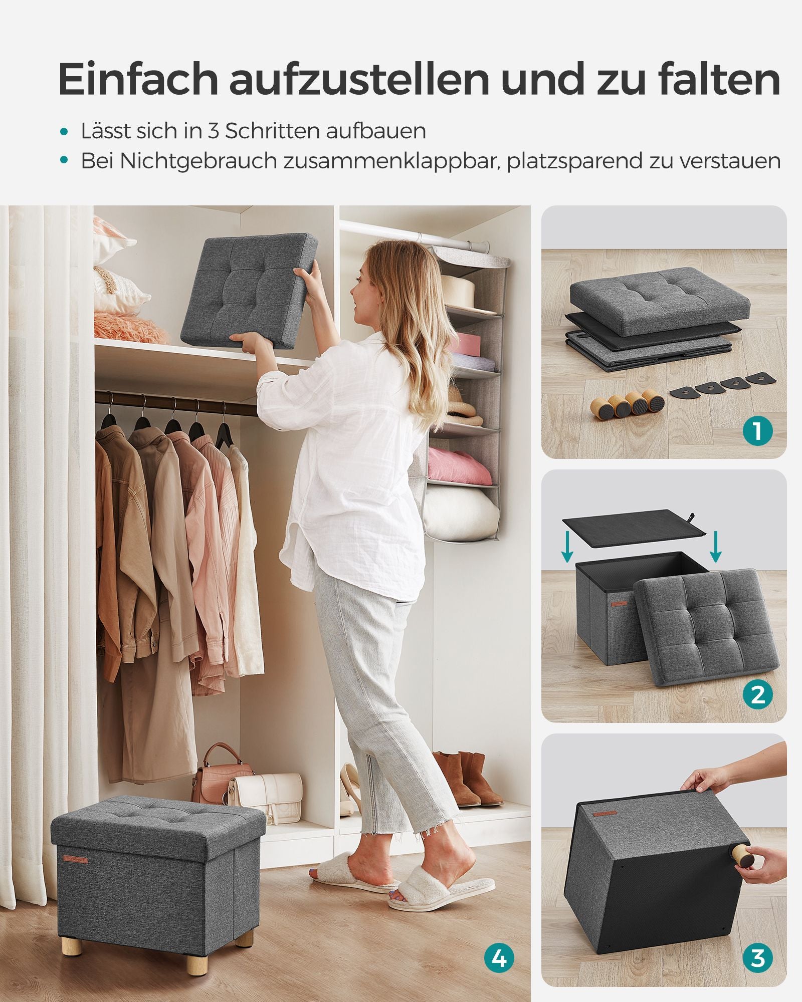 Bank - Foldable - with storage space - 32 × 40 × 33.5 cm - Dark gray