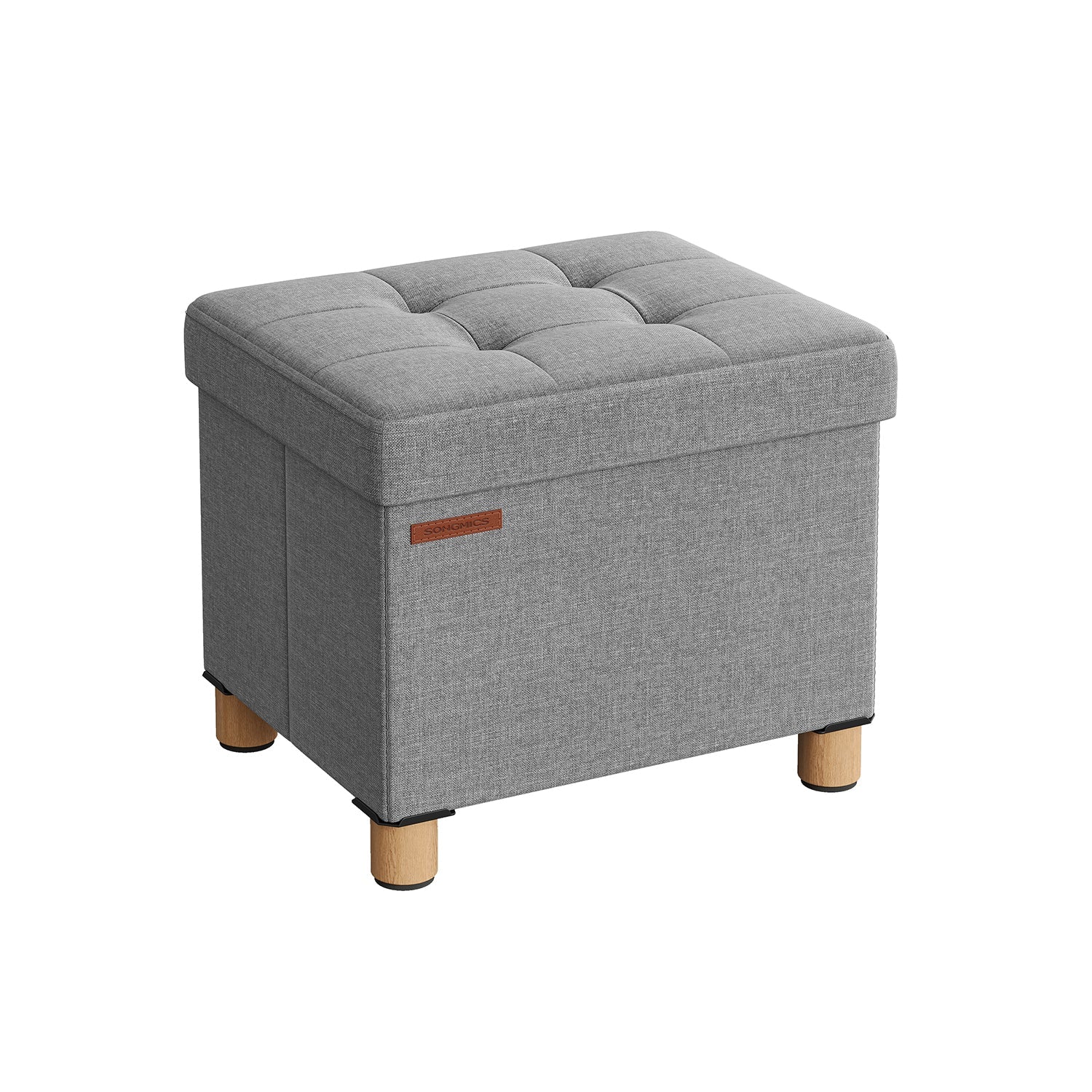 Pouf - with storage space - wooden legs - seat box - beige