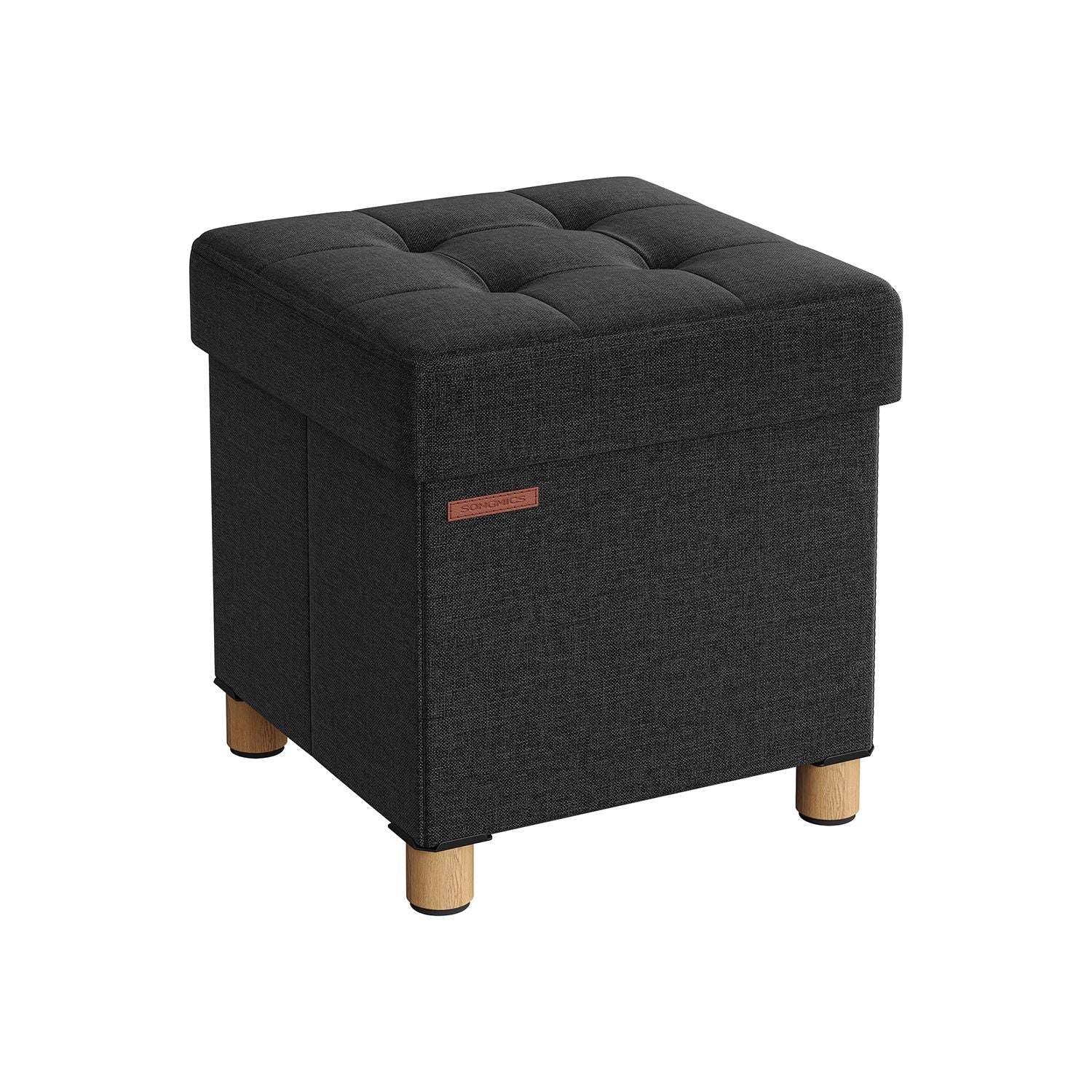 Pouf - with storage space - wooden legs - seat box - beige
