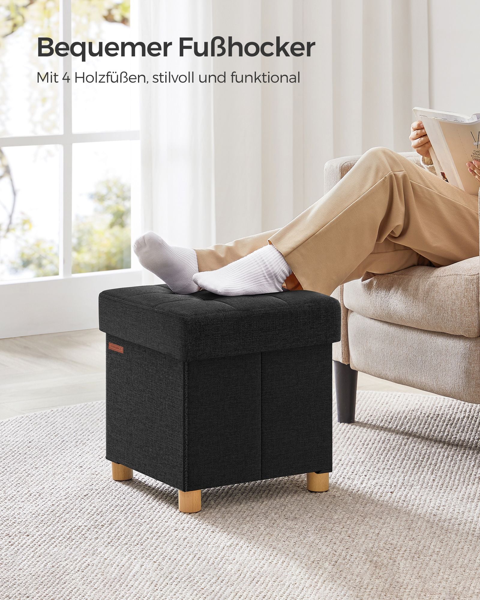 Bank - Foldable - with storage space - 38 × 38 × 40 cm - Black