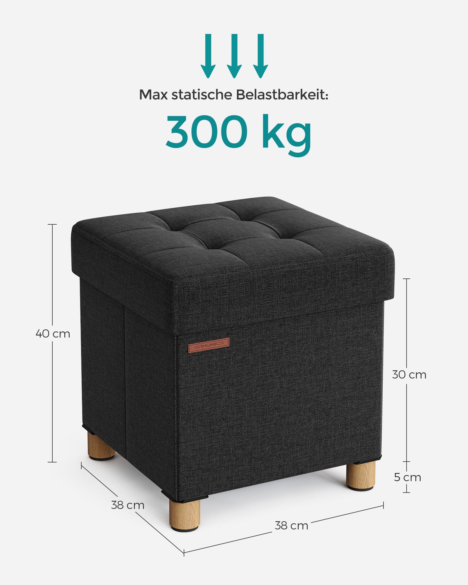 Bank - Foldable - with storage space - 38 × 38 × 40 cm - Black