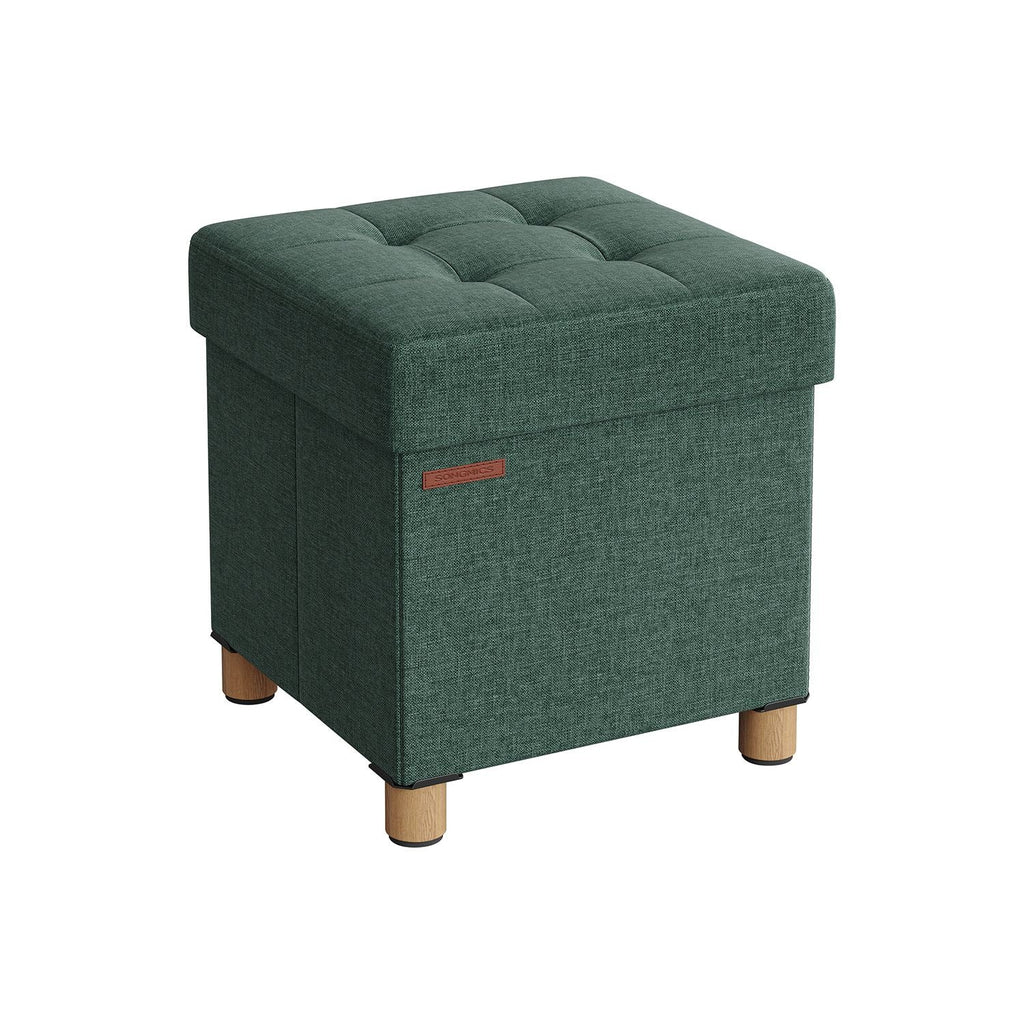 Pouf - with storage space - wooden legs - seat box - beige