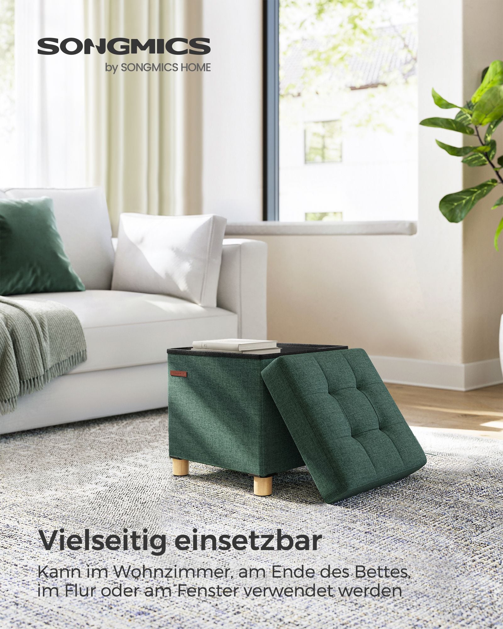 Bank - Foldable - with storage space - 38 × 38 × 40 cm - Vintage Green