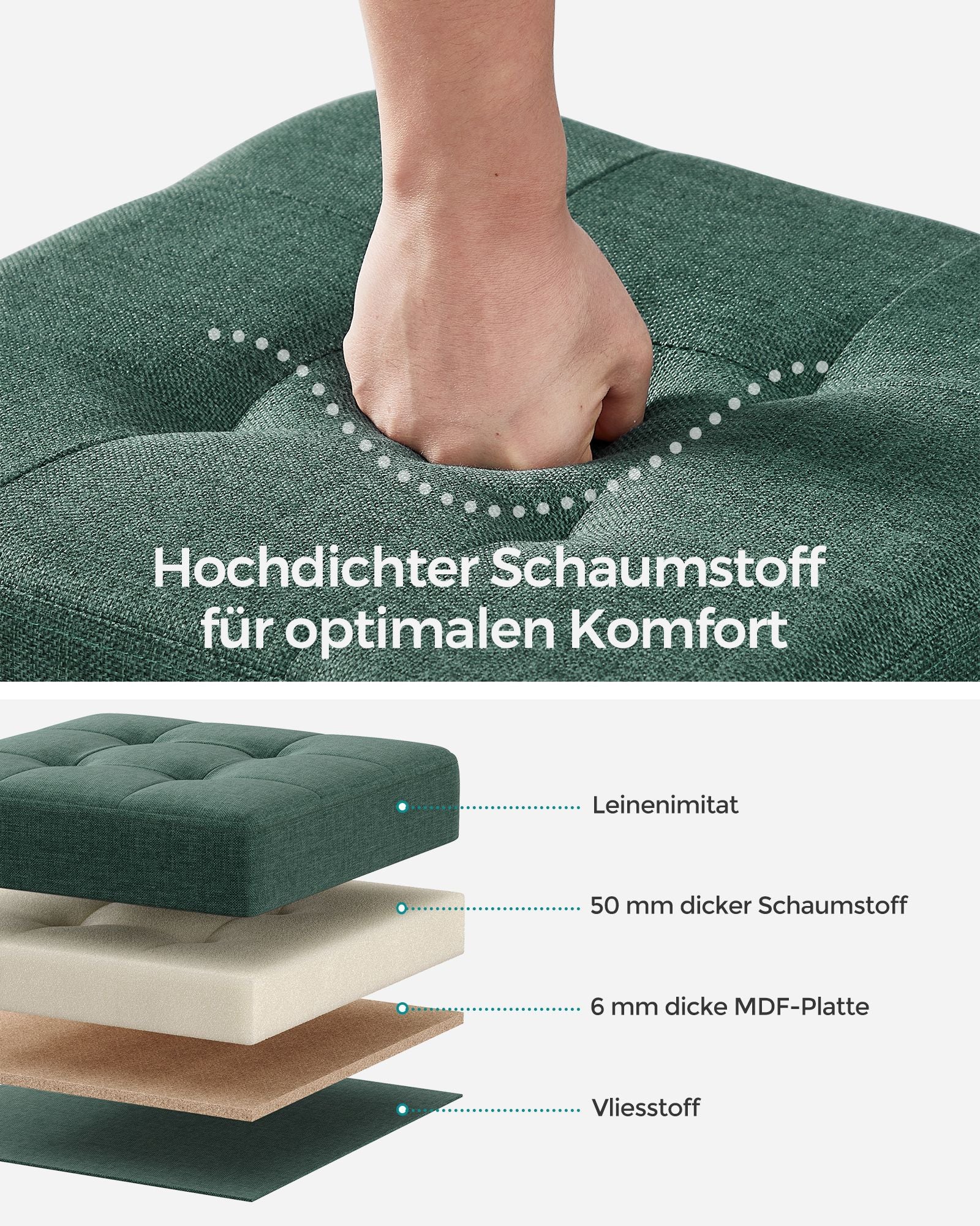 Bank - Foldable - with storage space - 38 × 38 × 40 cm - Vintage Green