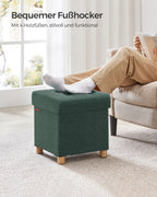 Bank - Foldable - with storage space - 38 × 38 × 40 cm - Vintage Green