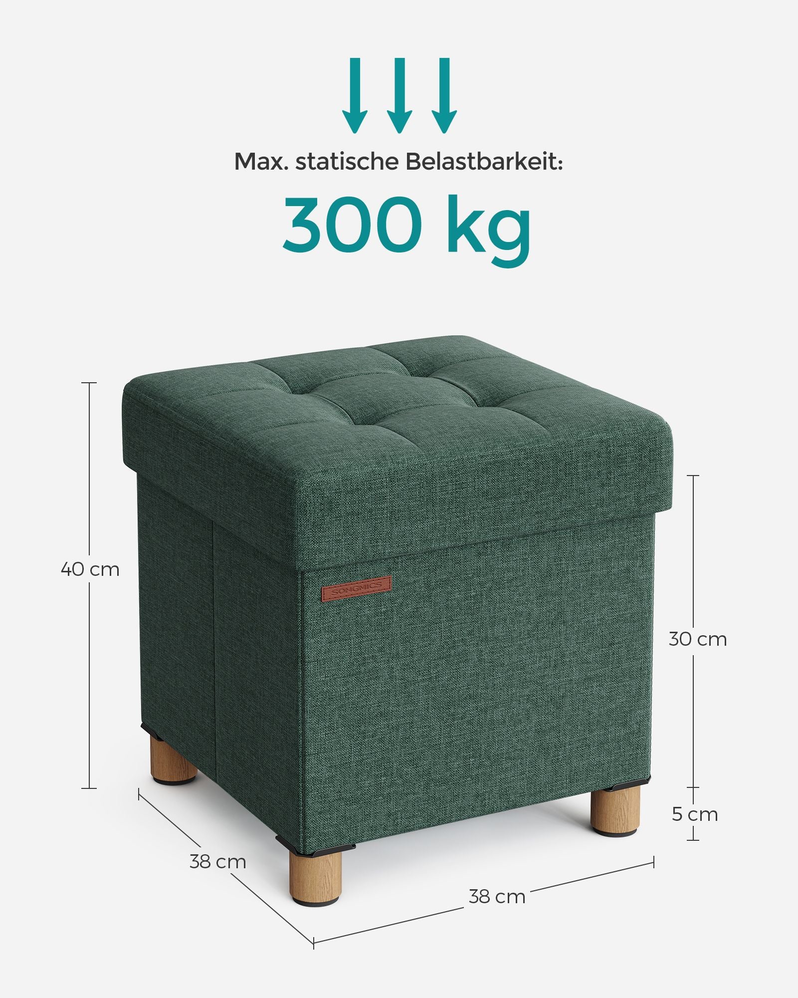 Bank - Foldable - with storage space - 38 × 38 × 40 cm - Vintage Green