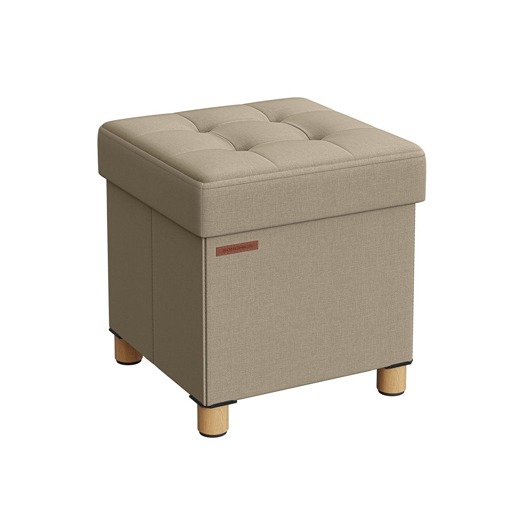 Pouf - with storage space - wooden legs - seat box - beige