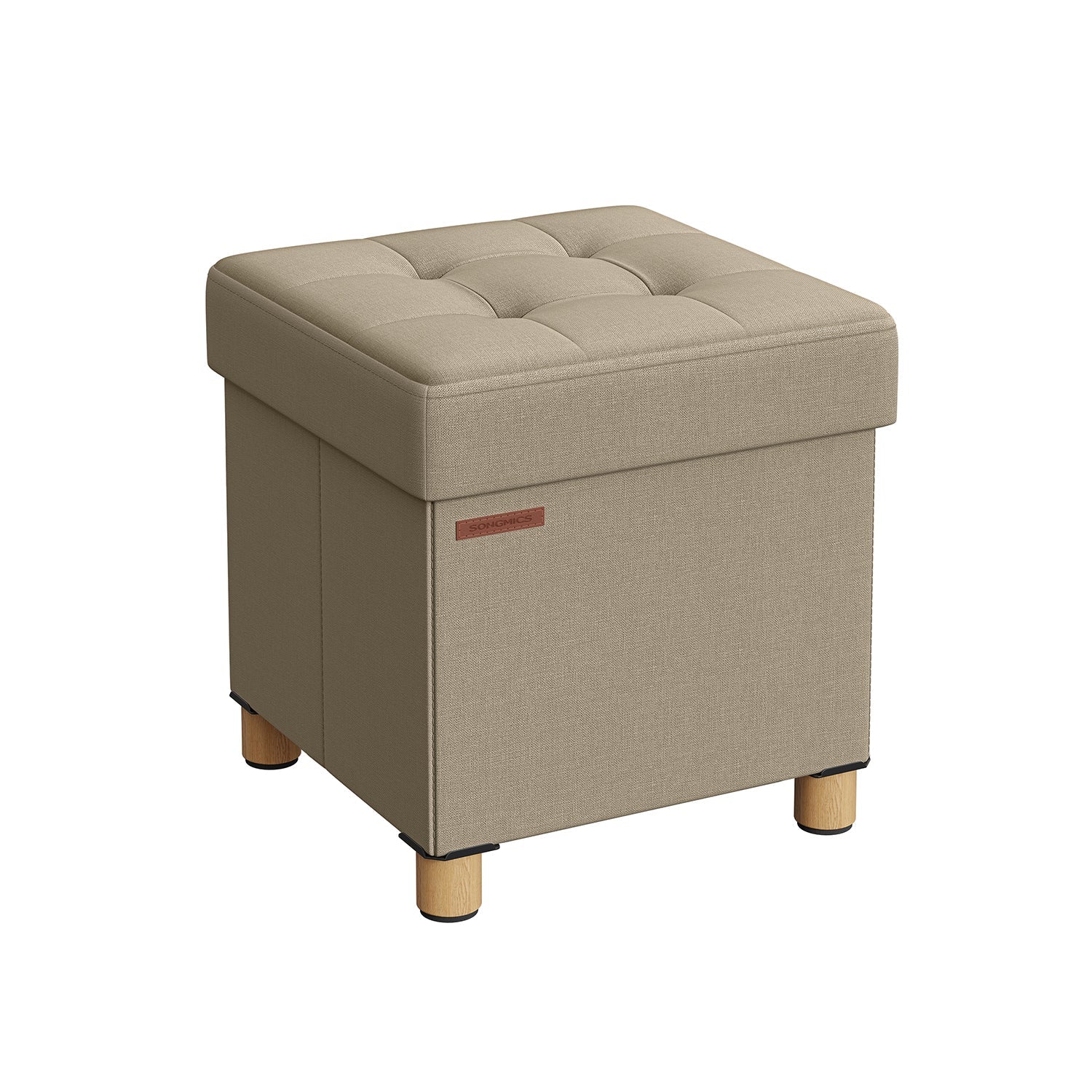 Pouf - with storage space - wooden legs - seat box - beige
