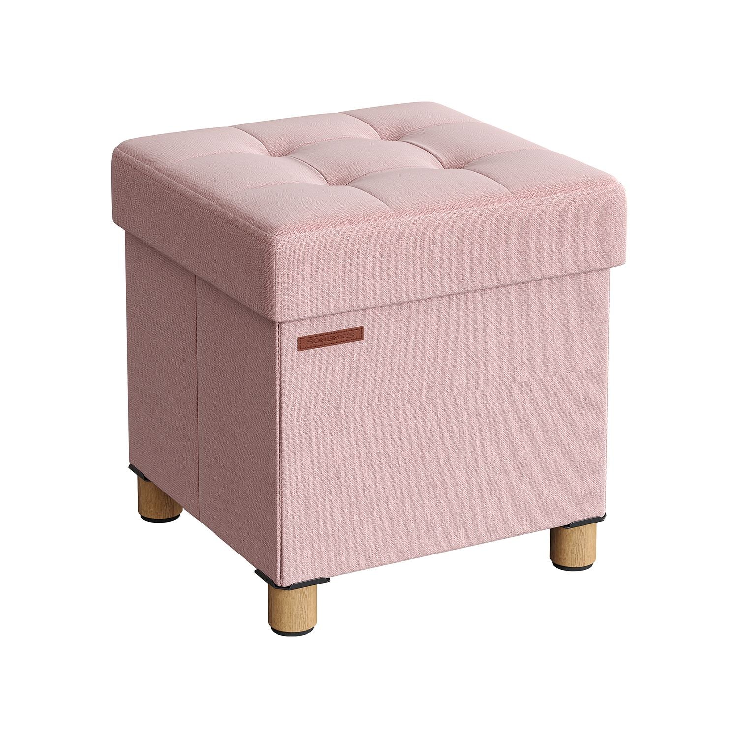 Pouf - with storage space - wooden legs - seat box - beige