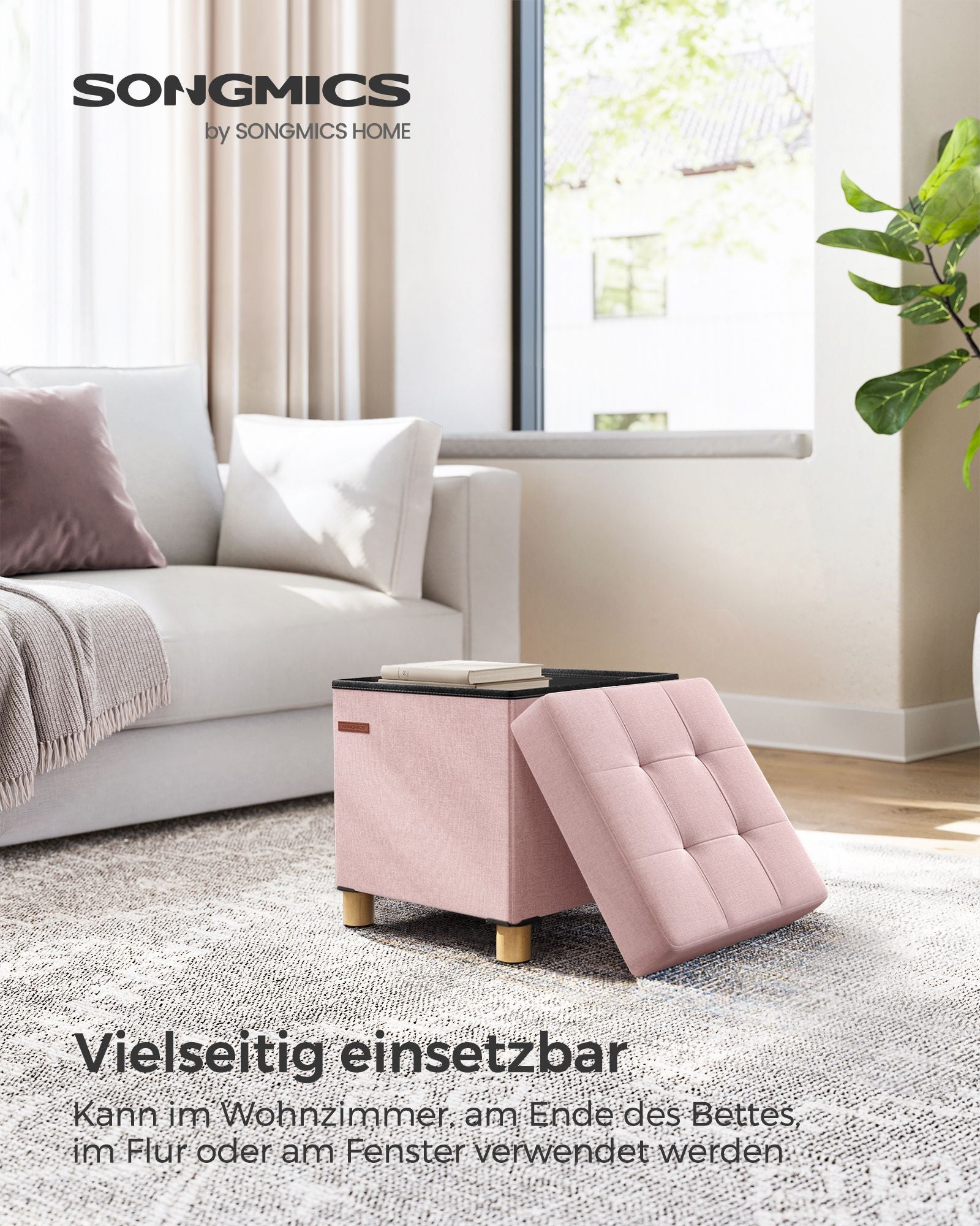 Bench - folding - with storage space - 38 × 38 × 40 cm - Pastel pink