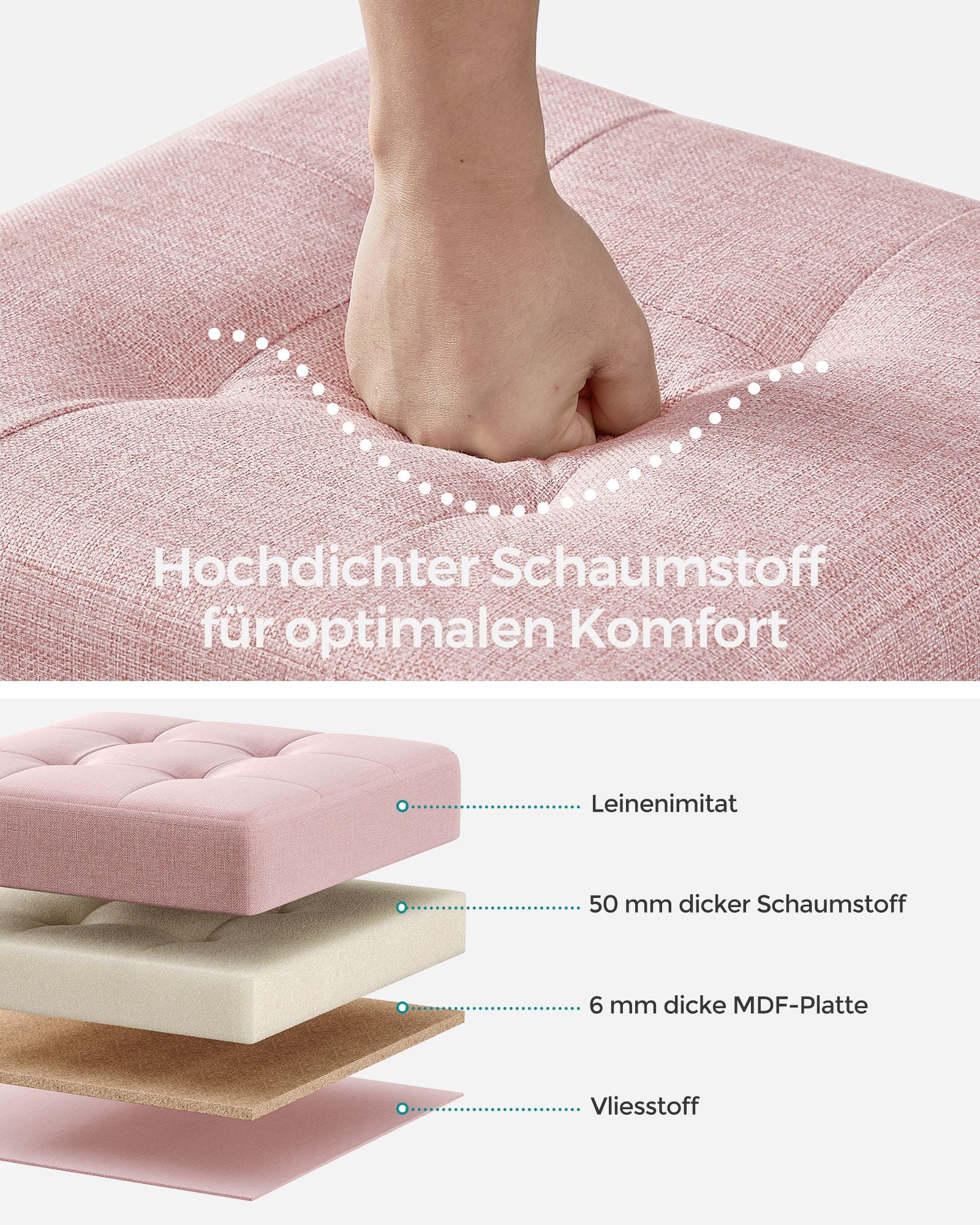 Bench - folding - with storage space - 38 × 38 × 40 cm - Pastel pink