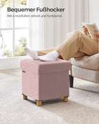 Bench - folding - with storage space - 38 × 38 × 40 cm - Pastel pink
